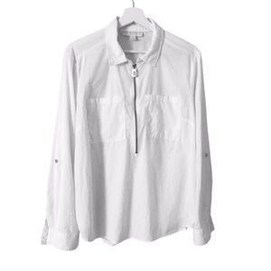 Michael Kors White Linen Blend Long Sleeves Casual Top Shirt XL